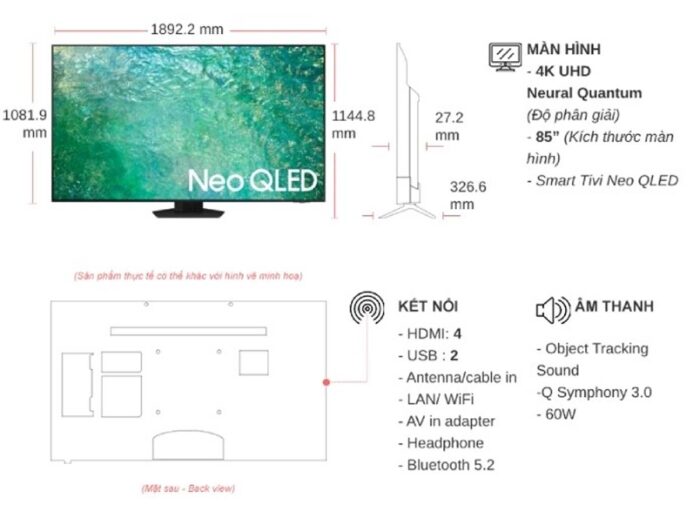 Tivi Samsung QA85QN85CAKXXV 85 Inch 4K Neo QLED Smart - Ảnh 3