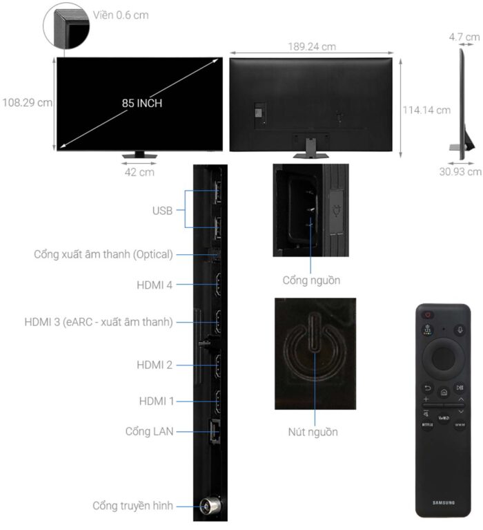 Tivi Samsung QA85QN85DAKXXV 85 Inch 4K Neo QLED Smart - Ảnh 3