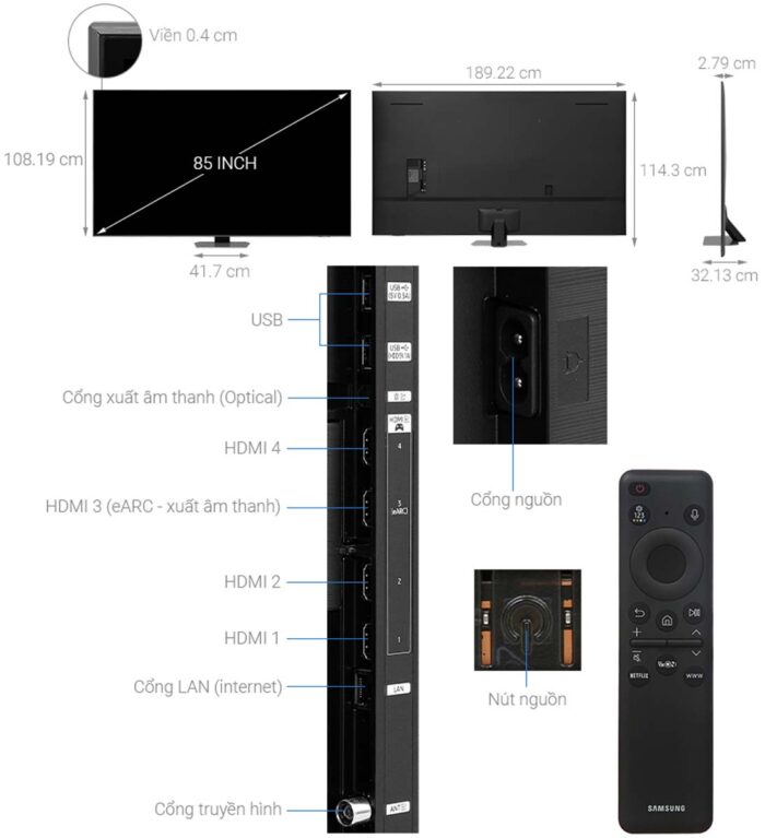 Tivi Samsung QA85QN90DAKXXV 85 Inch 4K Neo QLED Smart - Ảnh 3