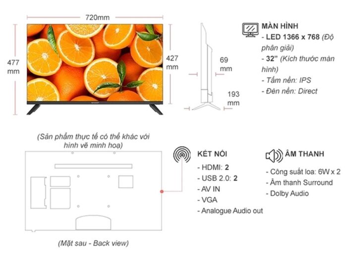 Tivi Sharp 2T-C32CC1X 32 Inch HD LED - Ảnh 2