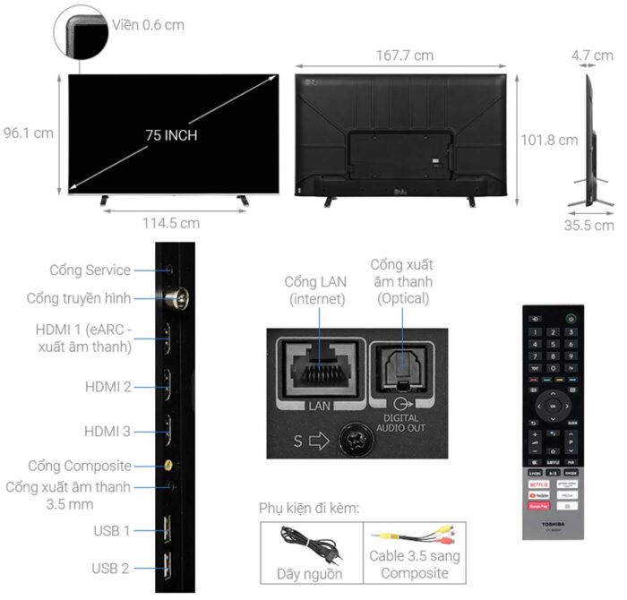 Tivi Toshiba 75C350LP 75 inch 4K LED Google - Ảnh 3