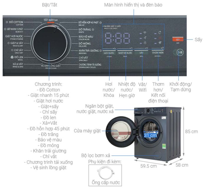 Máy giặt sấy Toshiba TWD-T21BU115UWV(MG) 10.5kg 7kg Inverter - Ảnh 2