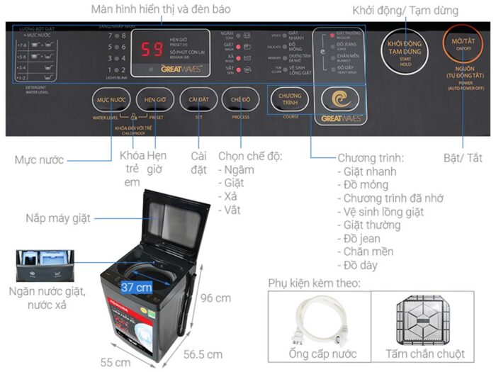 Máy giặt Toshiba AW-DM1100PV(KK) Inverter 10kg - Ảnh 3