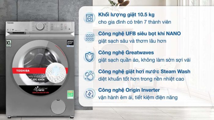 Máy giặt Toshiba TW-BL115A2V(SS) Inverter 10.5kg - Ảnh 2