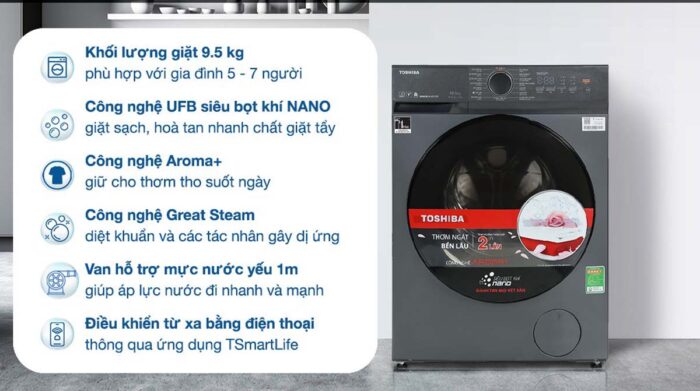 Máy giặt Toshiba TW-T21BU105UWV(MG) Inverter 9.5kg - Ảnh 2