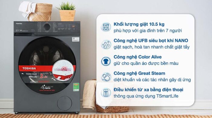 Máy giặt Toshiba TW-T21BU115UWV(MG) Inverter 10.5kg - Ảnh 2