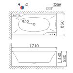 Bồn tắm CAESAR MT0870L MT0870R Massage chân yếm 1.7M - Ảnh 3