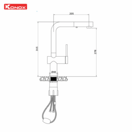 Bản-vẽ-vòi-rửa-bát-dây-rút-Konox-Stream-Chrome