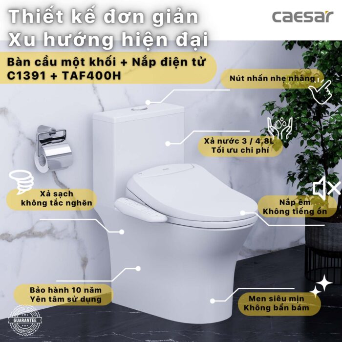 Bồn cầu thông minh CAESAR C1391F TAF400H nắp rửa điện tử - Ảnh 2