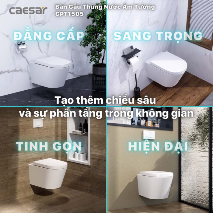 Bồn cầu treo tường CAESAR CPT1505 két nước âm TH1520 - Ảnh 14