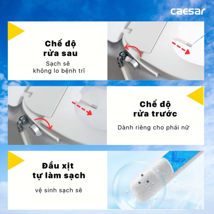 Bồn cầu thông minh CAESAR C1391 + TAF060 nắp rửa cơ - Ảnh 10