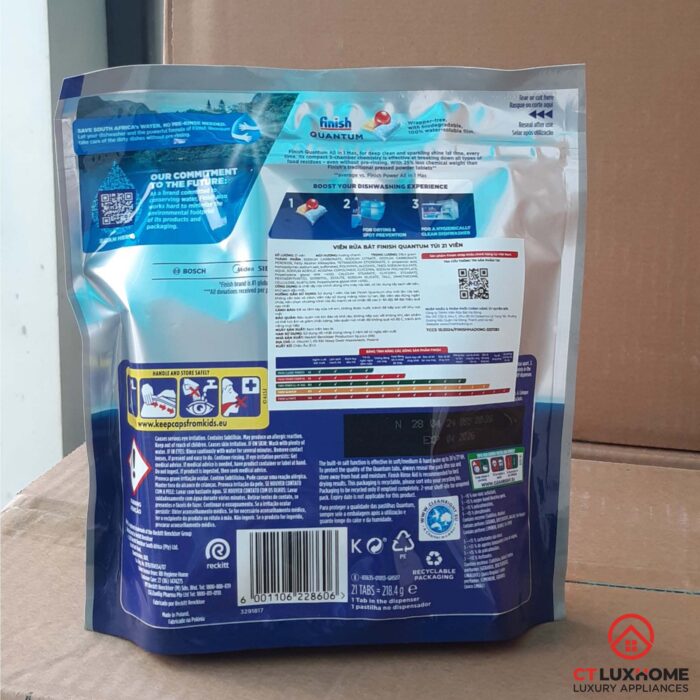 Viên rửa bát Finish Quantum All In 1 túi 21 viên hương chanh - Ảnh 6