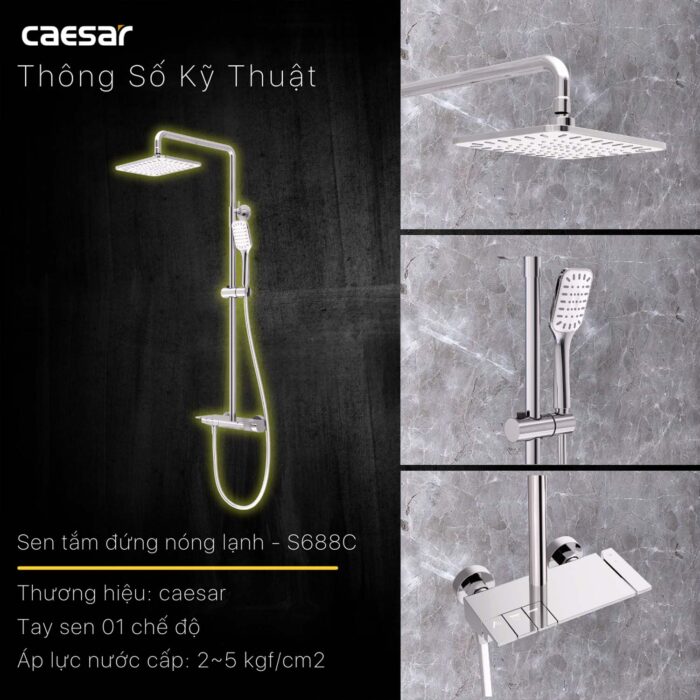 Vòi sen cây Caesar S688C phím đàn nóng lạnh - Ảnh 9