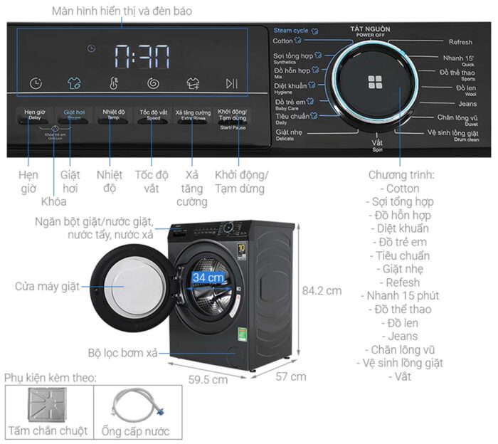 Máy giặt Aqua AQD-A1052J.BK Inverter 10.5kg - Ảnh 3