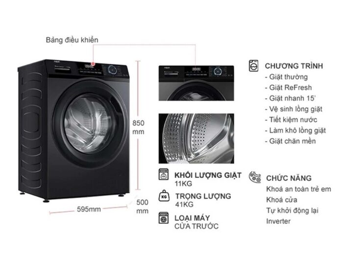 Máy giặt Aqua AQD-A1102J.BK Inverter 11kg - Ảnh 2