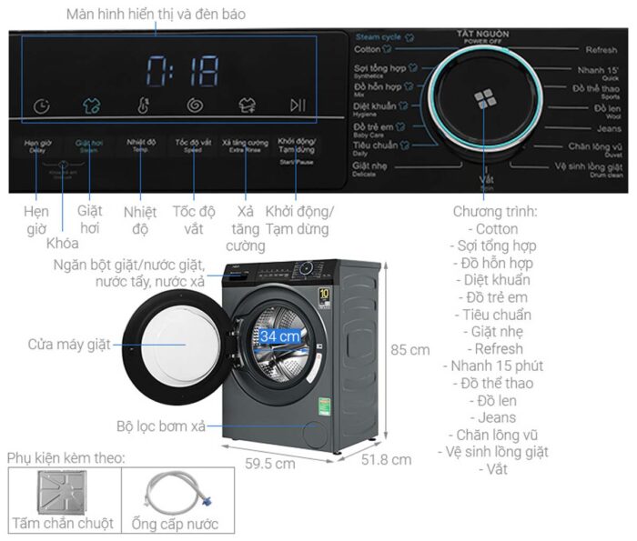 Máy giặt Aqua AQD-A902J.BK Inverter 9kg - Ảnh 3