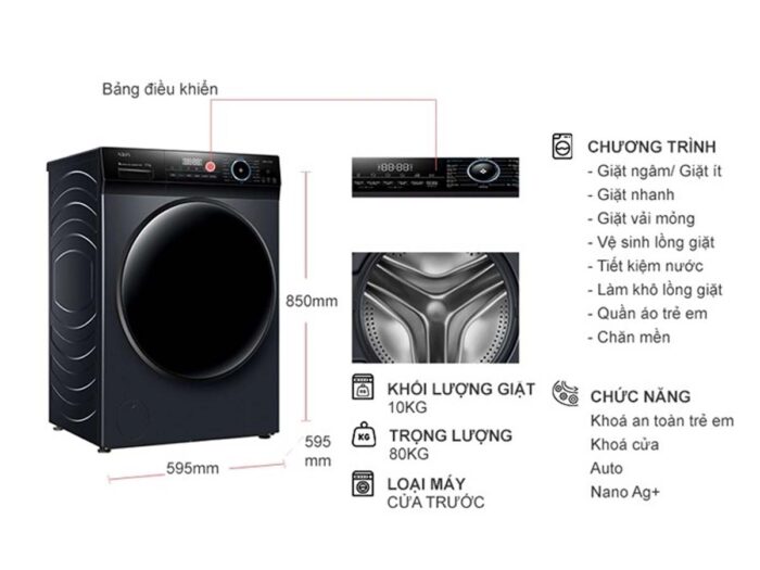 Máy giặt Aqua AQD-D1003G.BK Inverter 10kg - Ảnh 2