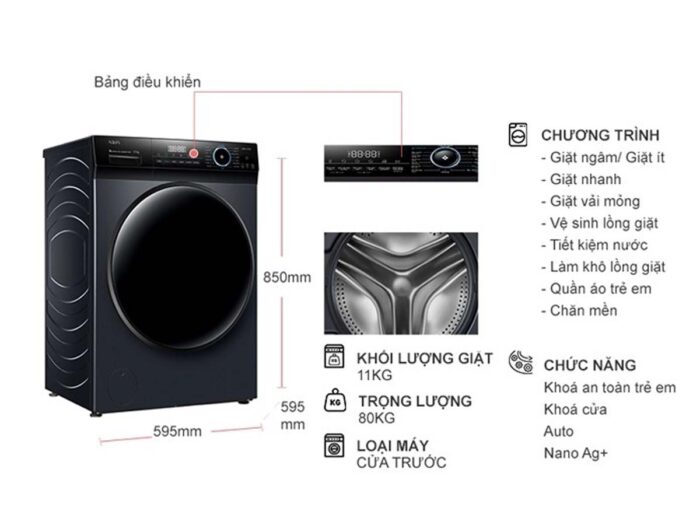 Máy giặt Aqua AQD-D1103G.BK Inverter 11kg - Ảnh 2