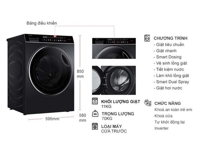 Máy giặt Aqua AQD-DDW1100J.BK Inverter 11kg - Ảnh 2