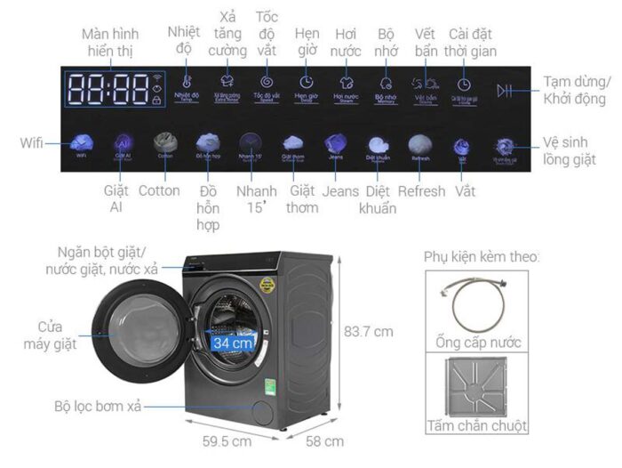 Máy giặt Aqua AQD-DW1000J.BK Inverter 10kg - Ảnh 3