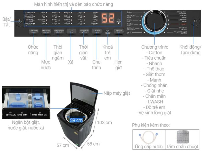 Máy giặt Aqua AQW-DR105JT.BK Inverter 10.5kg - Ảnh 3