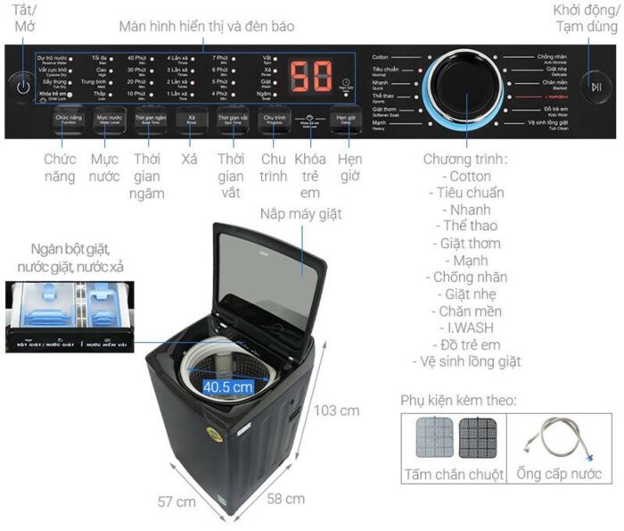 Máy giặt Aqua AQW-DR120HT.BK Inverter 12kg - Ảnh 3