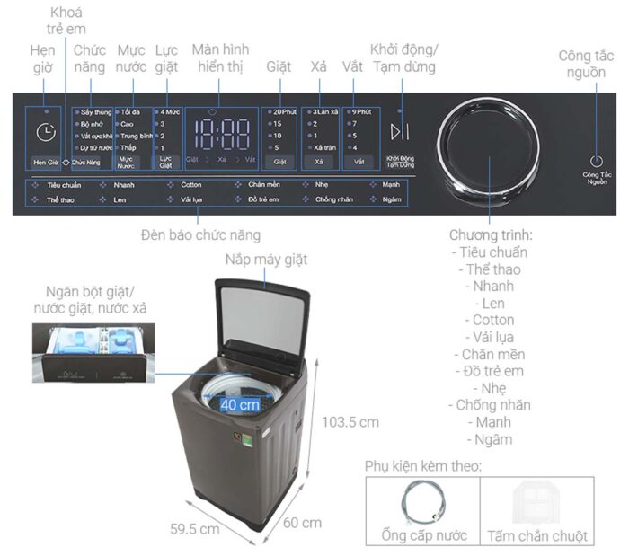 Máy giặt Aqua AQW-DR130UGT.PS Inverter 13kg - Ảnh 3