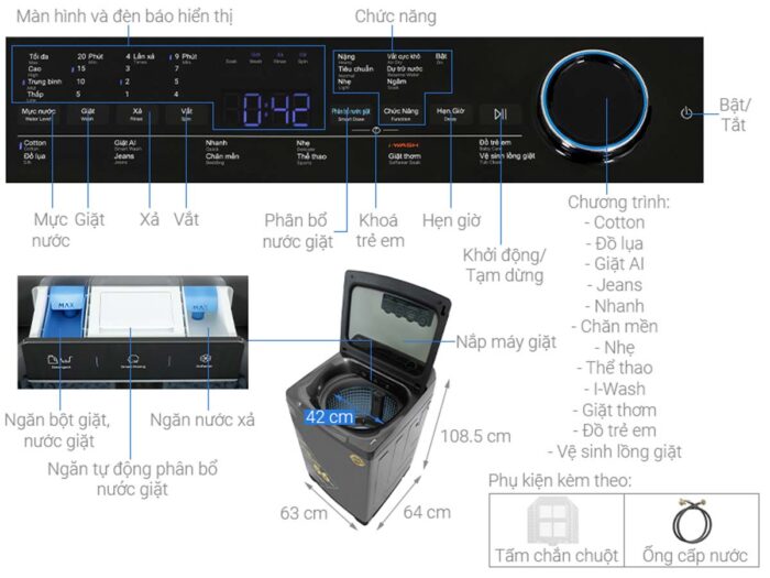 Máy giặt Aqua AQW-DR160UHT.PS Inverter 16kg - Ảnh 3