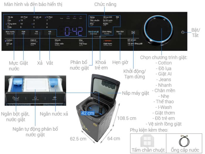 Máy giặt Aqua AQW-DR180UHT.PS Inverter 18kg - Ảnh 3