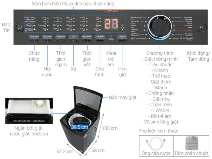 Máy giặt Aqua AQW-FR105JT.BK 10.5kg - Ảnh 10
