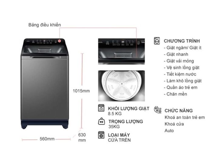 Máy giặt Aqua AQW-FR85GT.S 8.5kg - Ảnh 2