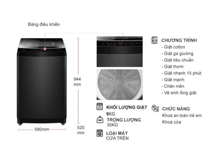 Máy giặt Aqua AWM9-316K(B) 9kg - Ảnh 2