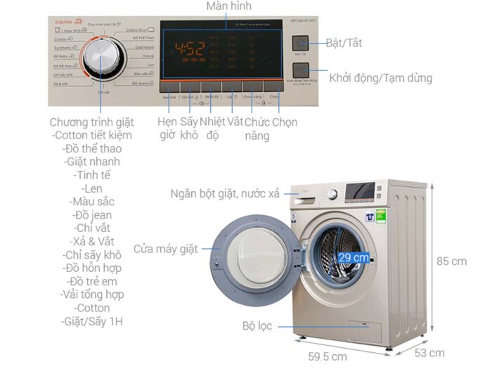 Máy giặt sấy Midea MFC90-D1401 9kg 6kg - Ảnh 3