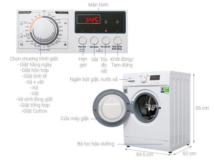 Máy giặt Midea MFD90-1208 9kg - Ảnh 3