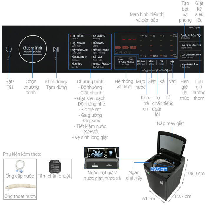 Máy giặt Samsung WA14CG5745BV/SV Inverter 14kg - Ảnh 3