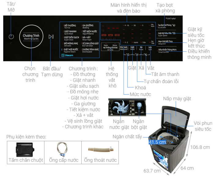 Máy giặt Samsung WA17CG6886BVSV Inverter 17kg - Ảnh 3