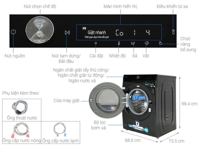 Máy giặt sấy Samsung WD21T6500GV/SV 21kg 12kg Inverter - Ảnh 3