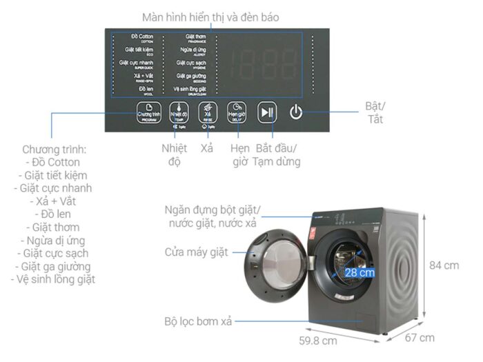 Máy giặt Sharp ES-FK954SV-G 9.5kg Inverter - Ảnh 3