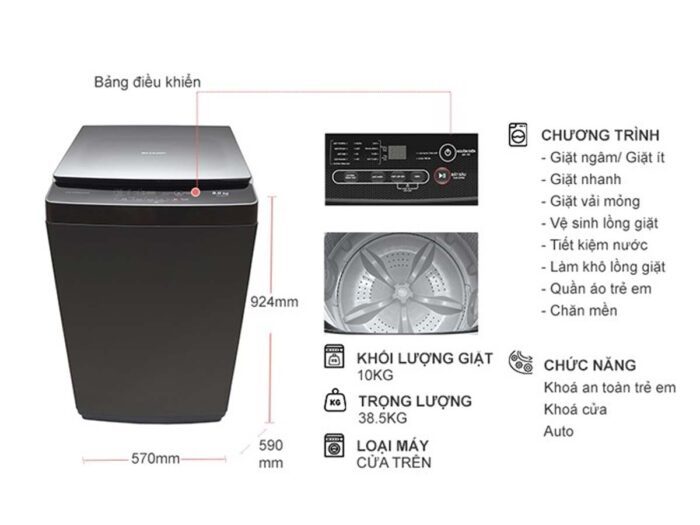 Máy giặt Sharp ES-Y100HV-S 10kg - Ảnh 2