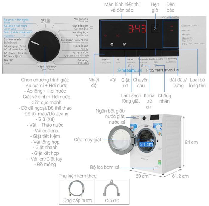 Máy giặt Beko WCV10614XB0STW 10kg Inverter - Ảnh 2