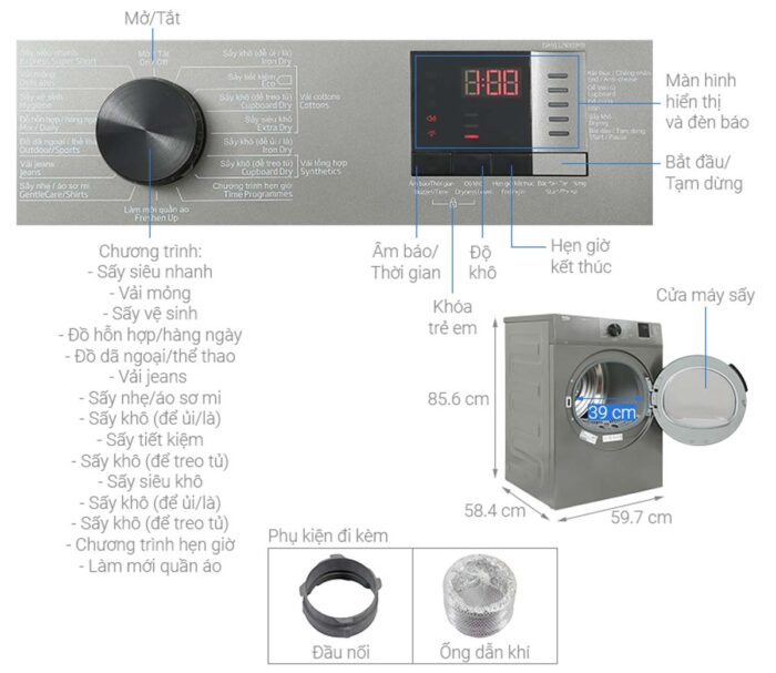 Máy sấy quần áo Beko DA9112RX0MB 9Kg - Ảnh 3