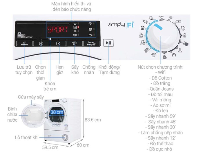 Máy sấy quần áo Candy CSO C10TE-S 10Kg - Ảnh 3