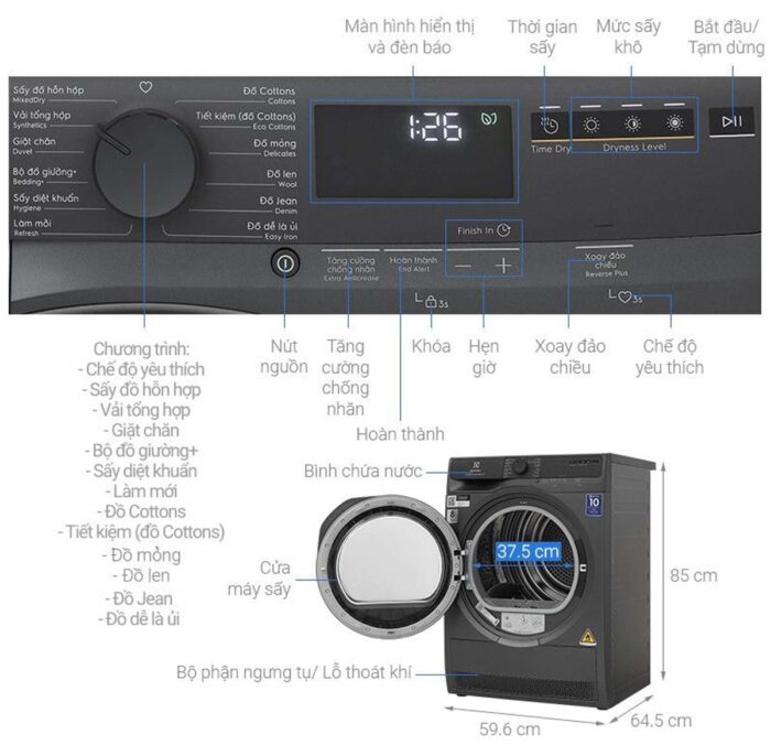 Máy sấy quần áo Electrolux EDH803J5SC 8Kg - Ảnh 2