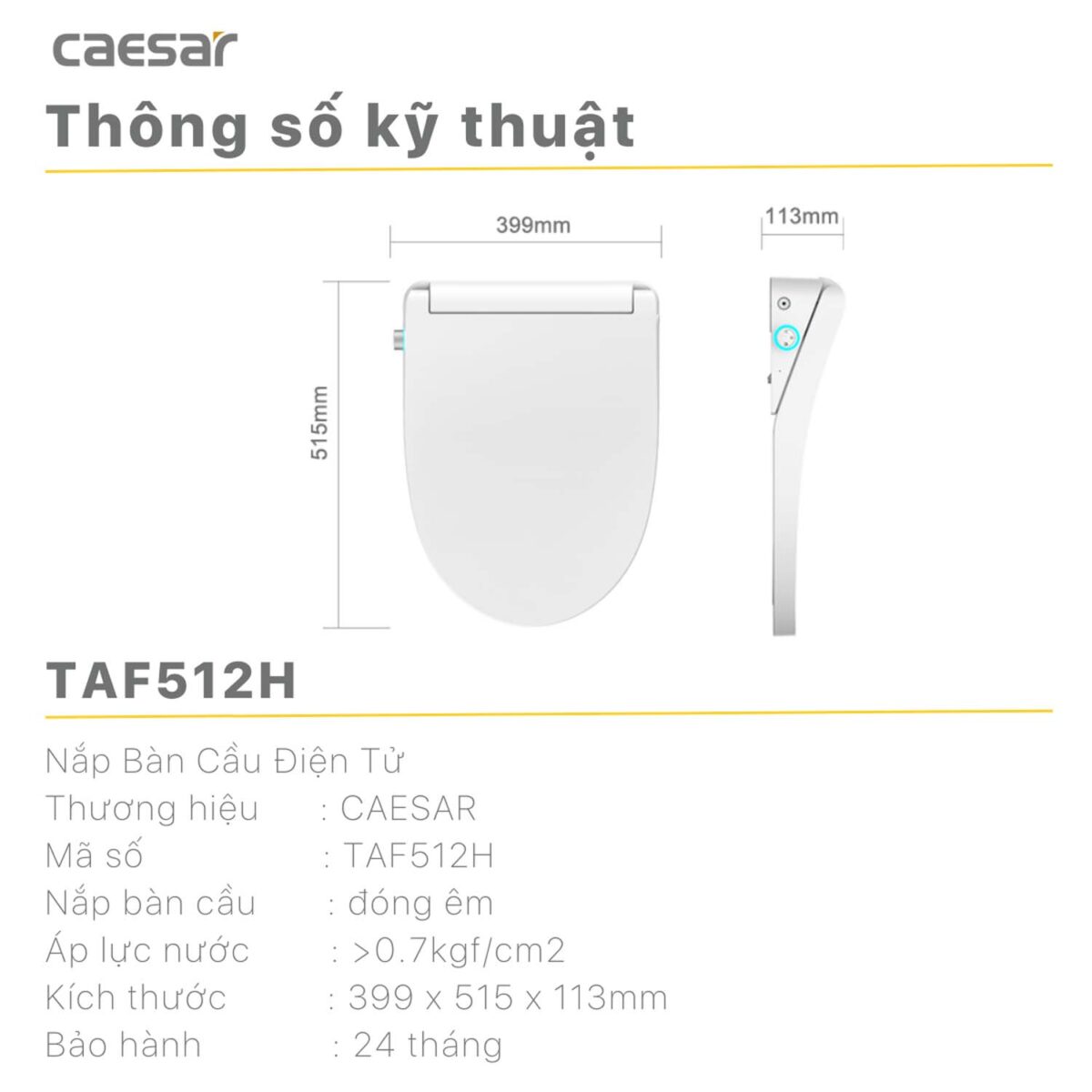 Bồn cầu thông minh CAESAR C1391F TAF512H nắp rửa điện tử - Ảnh 3
