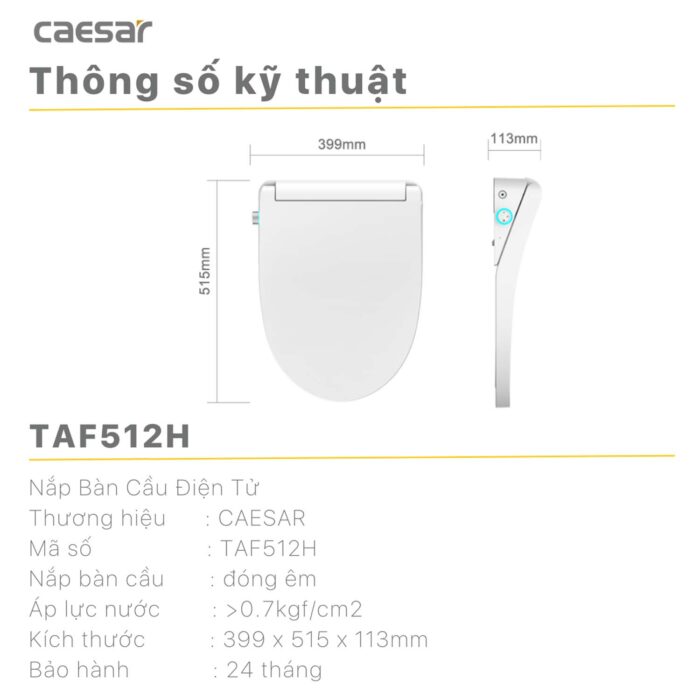 Bồn cầu thông minh CAESAR CD1325 TAF512H nắp rửa điện tử - Ảnh 3