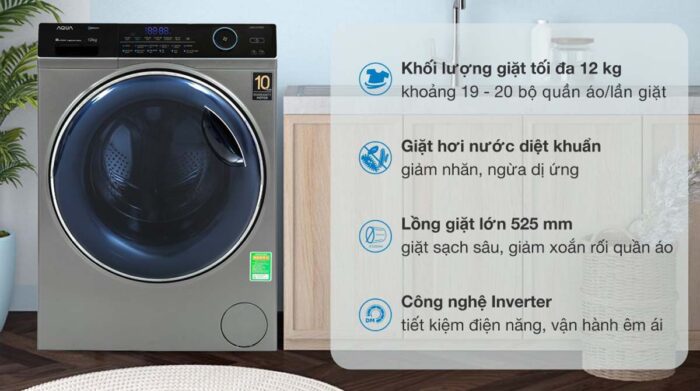 Máy giặt Aqua AQD-A1200H.PS Inverter 12kg - Ảnh 2