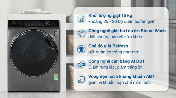 Máy giặt Aqua AQD-A1500H.PS Inverter 15kg - Ảnh 2