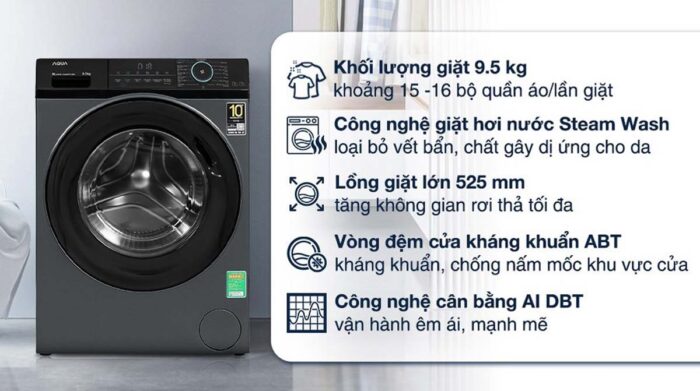 Máy giặt Aqua AQD-A902J.BK Inverter 9kg - Ảnh 2
