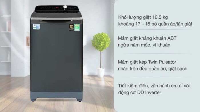 Máy giặt Aqua AQW-DR105FT.BK Inverter 10.5kg - Ảnh 2