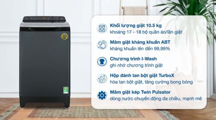 Máy giặt Aqua AQW-DR105JT.BK Inverter 10.5kg - Ảnh 2